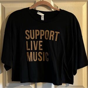 Bella Canvas Support Live Music Women’s Cropped Printed Graphic T-Shirt Size Med